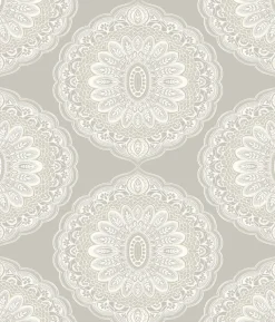 Brewster 3117-12301 Bolinas Grey Medallion Wallpaper