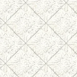 Brewster 3119-13091 Brandi White Metallic Faux Tile Wallpaper> Architectural
