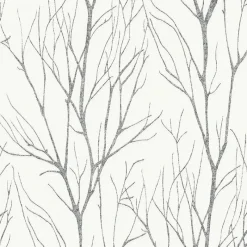 Brewster 2979-37260-4 Diani Charcoal Metallic Tree Wallpaper> Architectural