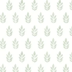 Brewster 3122-11304 Ervic Green Leaf Block Print Wallpaper> Architectural