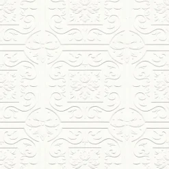 Brewster 4000-59001 Ibold White Tin Ceiling Scroll Paintable Wallpaper> Damask, Trellis & Geometrics