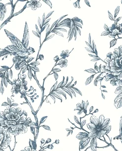 Brewster/ASP 2763-24235 Jessamine Blue Floral Trail Wallpaper> Damask, Trellis & Geometrics