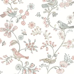 Brewster 3122-10805 Jinjur Blush Bird Trail Wallpaper Hot