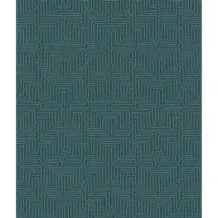Brewster 376060 Kairo Teal Geometric Wallpaper> Florals