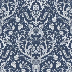 Brewster 3118-12703 Kiwassa Navy Antler Damask Wallpaper> Damask, Trellis & Geometrics