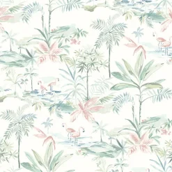 Brewster 3120-12075 Lagoon Teal Scenic Island Wallpaper> Damask, Trellis & Geometrics