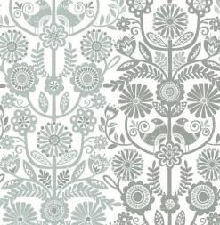 Brewster/ASP 2821-25107 Lovebirds Slate Folk Stripe Wallpaper> Architectural