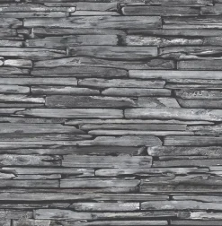 Brewster/ASP 2922-22352 McGuire Grey Stacked Slate Wallpaper> Brick, Stone & Wood