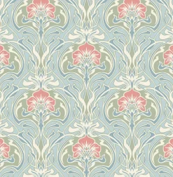 Brewster/ASP 2970-26152 Mucha Light Blue Botanical Ogee Wallpaper New