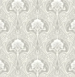 Brewster/ASP 2970-26149 Mucha Off-White Botanical Ogee Wallpaper Outlet