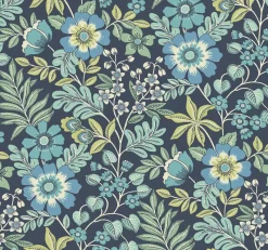 Brewster/ASP 2970-87533 Voysey Navy Floral Wallpaper New
