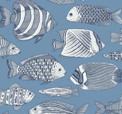 Brewster/ASP 2927-80212 Wailea Sky Blue Tropical School Wallpaper> Animals & Insects