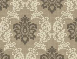 Brewster Adela Light Brown Twill Damask Wallpaper> Florals