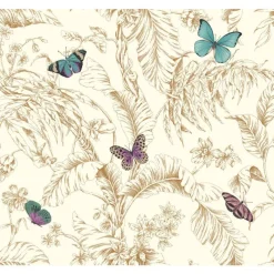 Stock/York AF2028 Metallic Rose Gold Aqua Purple Papillion Butterfly Toile Wallpaper Hot