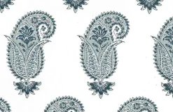 Laura Kiran Antique Paisley Print Wedgewood White Fabric> Paisley