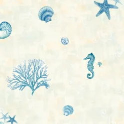 Brewster Boca Raton Blue Seashells Wallpaper (3113-54531)
