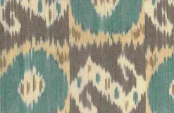 Laura Kiran Bukhara Ikat Aqua Taupe Fabric