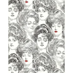 Stock/York BV2419 SS2419 Pucker Up Butter Cup Black White Gibson Girl Toile Wallpaper> Damask, Trellis & Geometrics