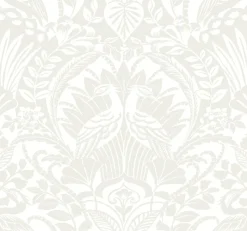 York BW3932 Neutral White Egret Damask Wallpaper> Florals