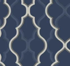 York CI2393 Dark Blue Double Damask Wallpaper> Florals