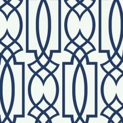 York CM2383 Navy Blue on White Large Lattice Wallpaper Discount