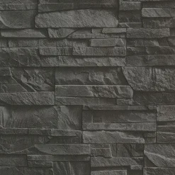 Brewster Collegiate Charcoal Stacked Slate Wallpaper> Brick, Stone & Wood