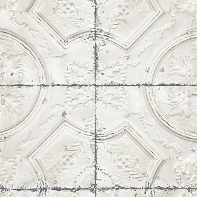 Brewster Deerfield Off-White Vintage Tin Tile Wallpaper Sale