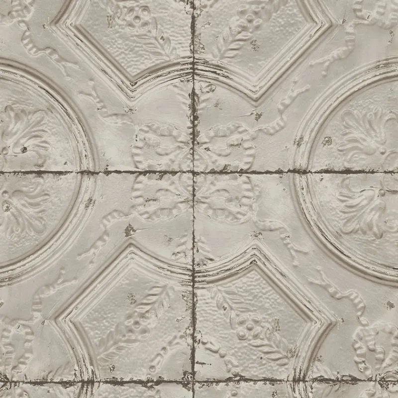 Brewster Deerfield Taupe Vintage Tin Tile Wallpaper> Architectural