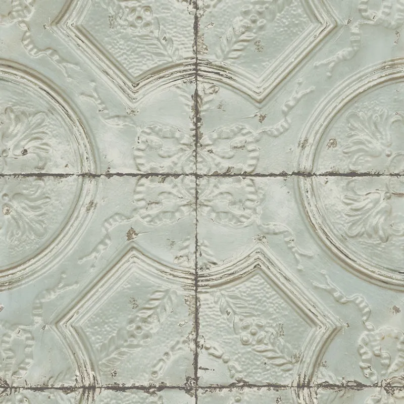 Brewster Deerfield Teal Vintage Tin Tile Wallpaper Hot