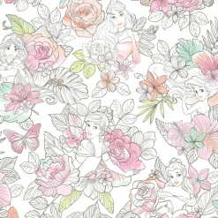 York DI0966 Coral Disney Princess Royal Floral Wallpaper Hot