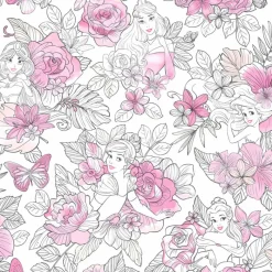 York DI0965 Magenta Disney Princess Royal Floral Wallpaper Outlet