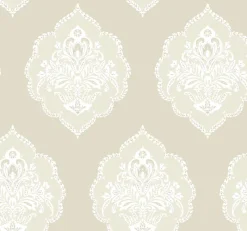 York DM4983 Beige Signet Medallion Dam Wallpaper> Florals