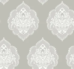 York DM4984 Gray Signet Medallion Dam Wallpaper> Florals