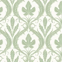 York DM4921 Green White Adirondack Damask Wallpaper> Florals
