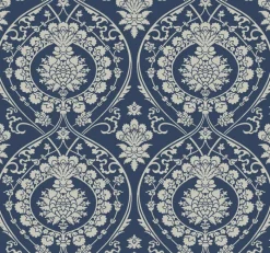 York DM4901 Navy Silver Imperial Damask Wallpaper New