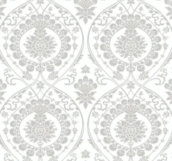 York DM4905 White Silver Imperial Damask Wallpaper> Florals