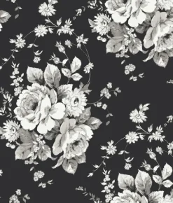 York FH4088 Black/Gray Heritage Rose Wallpaper Discount