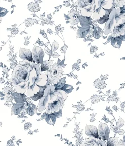 York FH4087 Navy/White Heritage Rose Wallpaper> Architectural