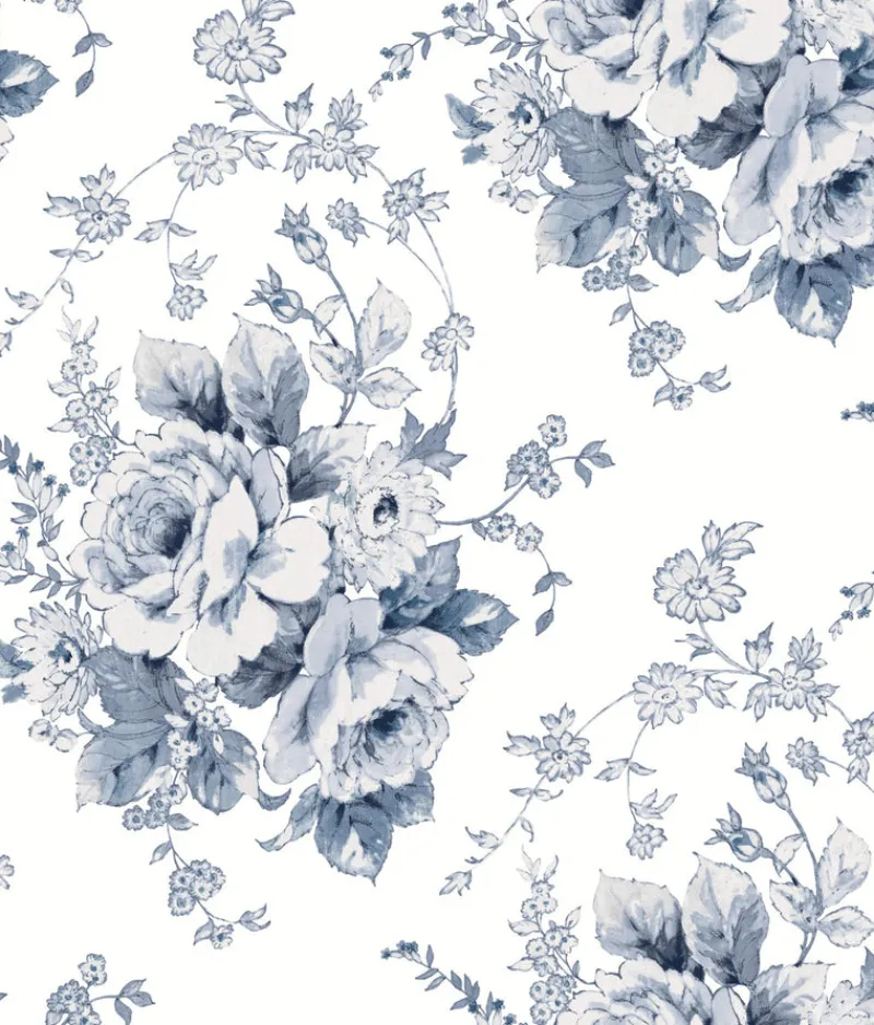 York FH4087 Navy/White Heritage Rose Wallpaper> Architectural