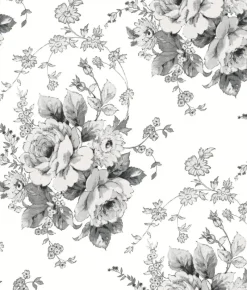 York FH4086 White/Black Heritage Rose Wallpaper> Architectural