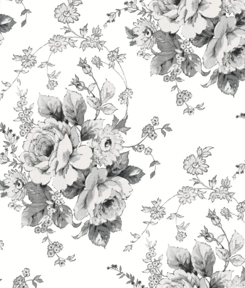 York FH4086 White/Black Heritage Rose Wallpaper> Architectural