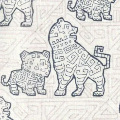 Stock/Regal Foo Dog Indigo Embroidered Regal Fabric> Specialty