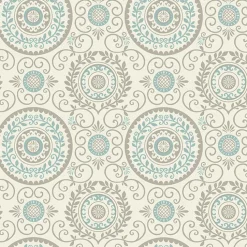 Brewster For Your Bath III Annabel Aqua Medallion Wallpaper Discount