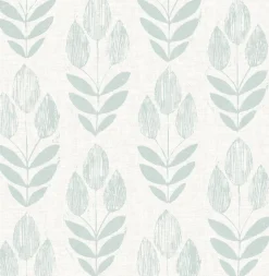 Brewster Garland Teal Block Tulip Wallpaper> Architectural