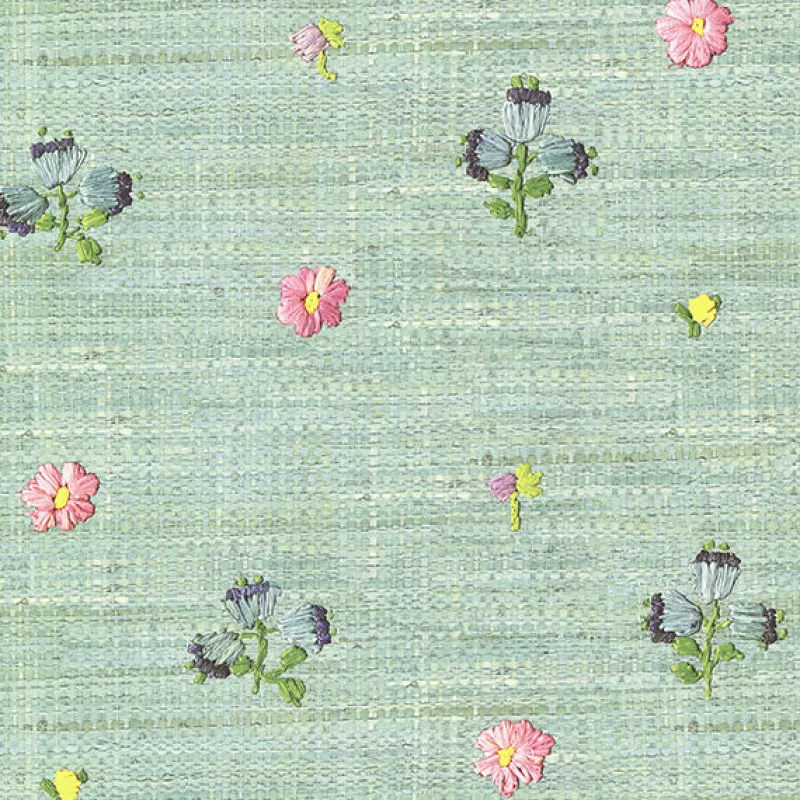 Brewster Gerda Mint Hand Embroidered Raffia Look Wallpaper> Contemporary & Modern