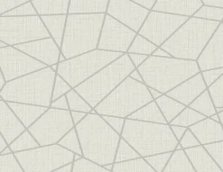 Brewster Heath Silver Geometric Linen Wallpaper New
