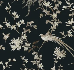 York KT2173 Black Bird And Blossom Chinoserie Wallpaper> Architectural