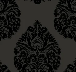 York KT2144 Black Teardrop Damask Wallpaper> Florals
