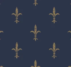 York KT2191 Navy/Gold Fleur De Lis Wallpaper> Architectural