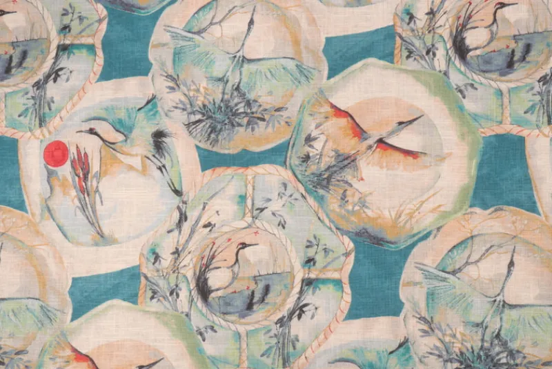 Hamilton Mushu Teal Fabric> Animals & Insects